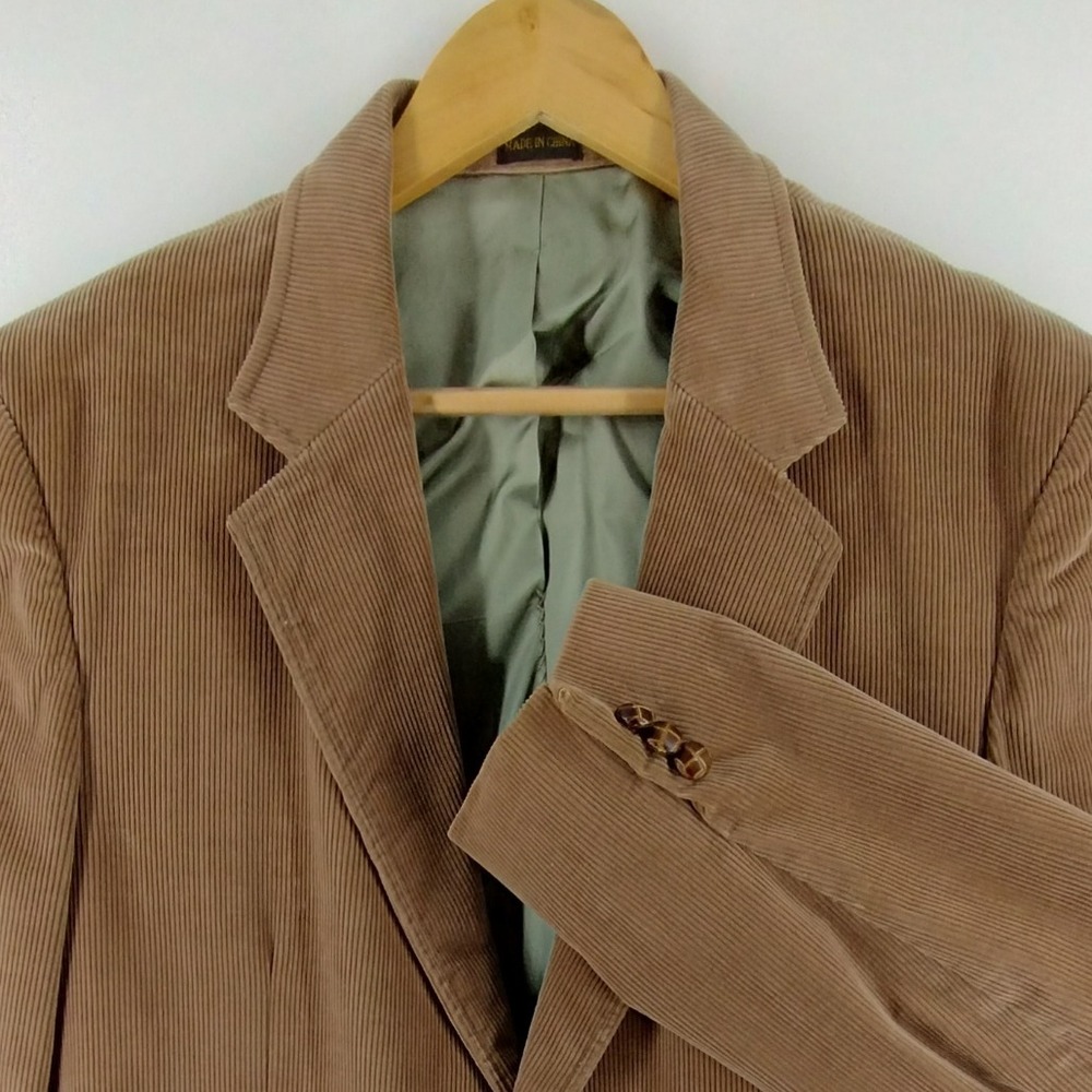 Mens Corduroy Blazer Jacket Brown‎ Medium Tan Lined Pockets Buttons Size 46R